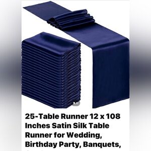 Navy Blue Satin Table Runner Set